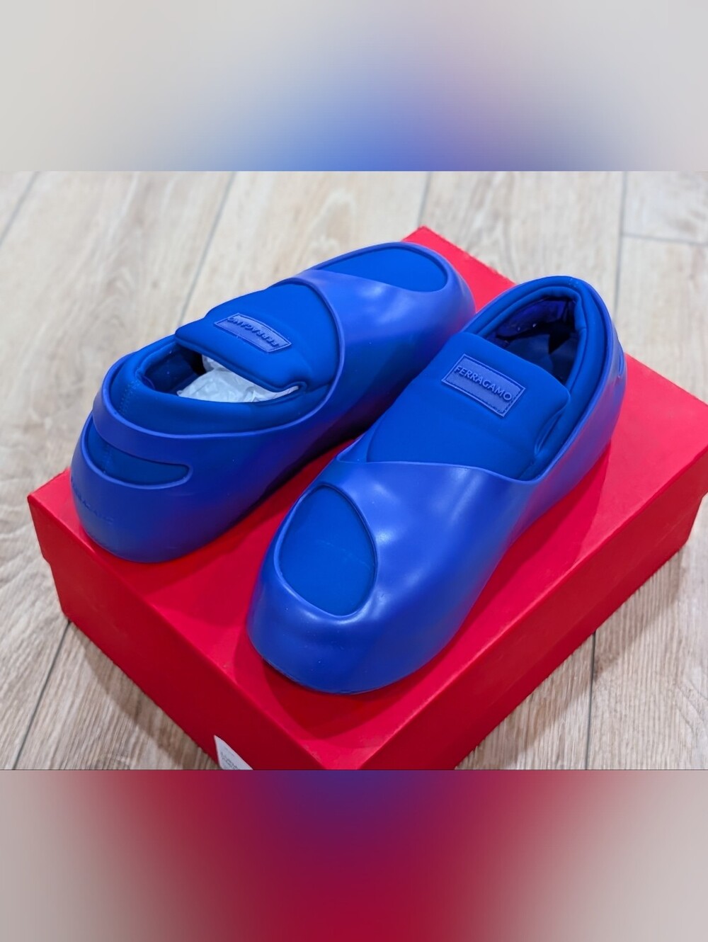 $995 Mens Ferragamo "Lunar" Slip-On Sneakers Lapis Blue US 9